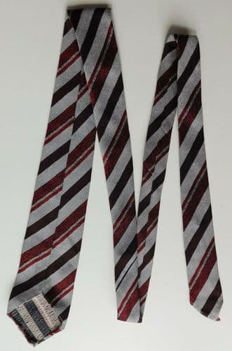 Mens sparkly Terylene tie vintage 1950s classic striped silver red and brown